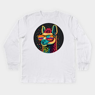 Chilled-Out Llama with Colorful Shades Kids Long Sleeve T-Shirt